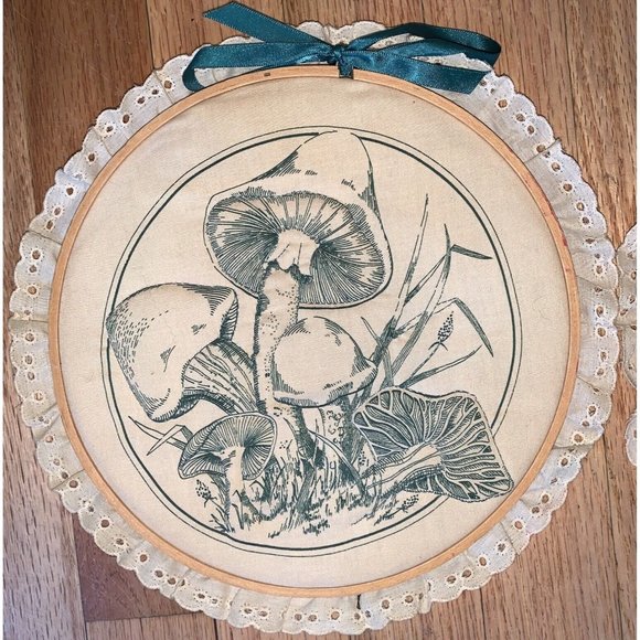 VTG Mushroom Home Sweet Home  3D Embroidery Fabric Hoop Wall Decor Lace Trim 13” - Picture 6 of 6